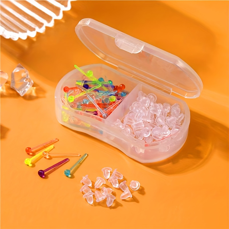 100 Pairs Clear Plastic Earrings w/ Storage Box